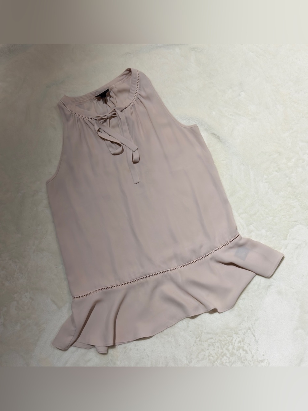 Mossimo Supply Co. Sleeveless Blush Pink Ruffle Hem Tie Neck Top